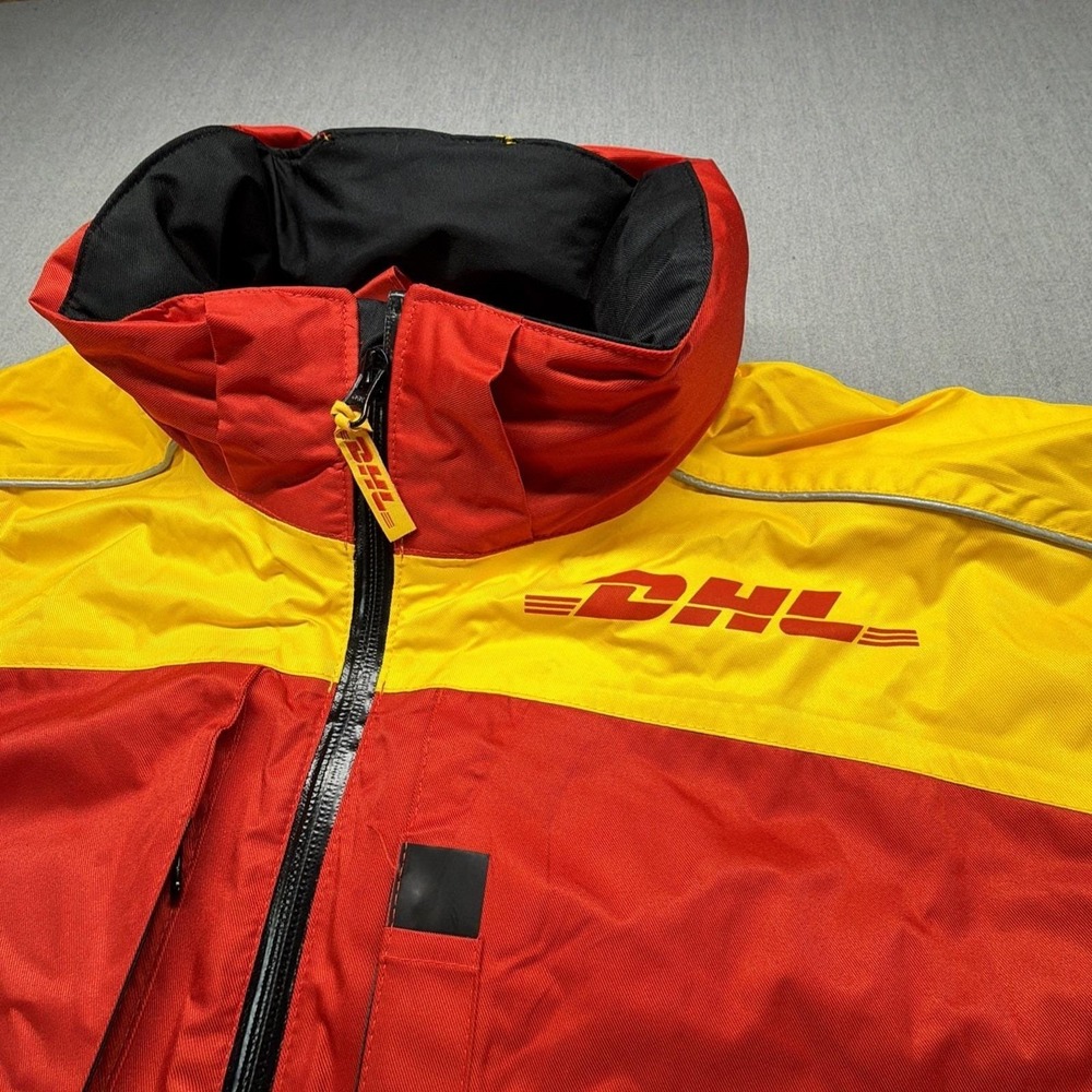 VTG 90s DHL Service Wind Breaker Jacket Men's 2XL Removable Hood Reflective - Picture 2 of 6